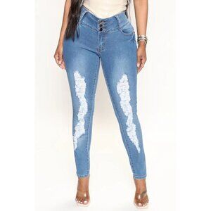 Fashion Nova Bubble Butt Junior's Size 15 Distressed Stretch Skinny Jeans NWT